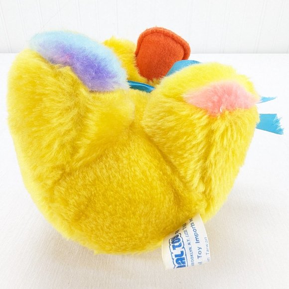 1984 Animal Toy Yellow Duck Plush Stuffed Animal 7" Rainbow Feet Orange Beak - Picture 6 of 9